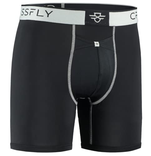 Crossfly Herren Unterwäsche PRO 7" Boxershorts, 24 Stunden Komfort und innovativer Zugang, kein Scheuern, atmungsaktiv und weich schwarz/Silber, S von Crossfly