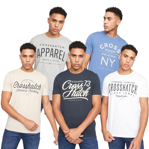 Crosshatch (5 Pack Klassischer Komfort, – Herren-T-Shirt Everyday Essentials“ mit Rundhalsausschnitt, Designer-T-Shirt für Herren – Ihr perfektes Set an Kurzarm-T-Shirts(L/5 Pack - CHISLEMOORE) von Crosshatch