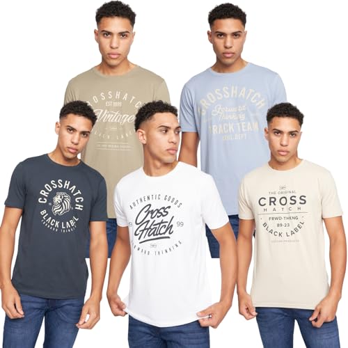 Crosshatch (5 Pack Klassischer Komfort, – Herren-T-Shirt Everyday Essentials“ mit Rundhalsausschnitt, Designer-T-Shirt für Herren – Ihr perfektes Set an Kurzarm-T-Shirts(L/5 Pack - FELLMIRE) von Crosshatch