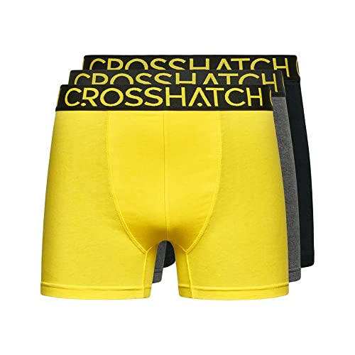 Crosshatch Herren-Boxershorts, 3er-Pack, Unterwäsche, Boxershorts, elastischer Bund, Herren, Multipack-Set, Knitlingpkd – Gelb / Schwarz / Grau, M von Crosshatch