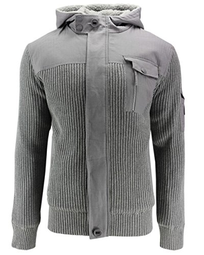 Crosshatch Herren Übergangs-Jacke JAMINE MVE CH Diamond QUILTET Kapuze Strick (grau (MID Grey Marl), M) von Crosshatch