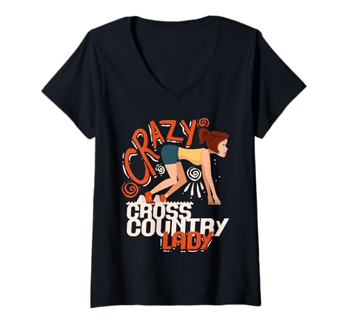 Damen XC Running Crazy Cross Country Lady T-Shirt mit V-Ausschnitt Damen XC Running Crazy Cross Country Lady T-Shirt mit V-Ausschnitt von Crosslauf