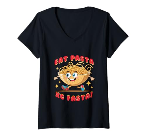 Damen XC Running Cross Country Running Eat Pasta XC Fasta! T-Shirt mit V-Ausschnitt von Crosslauf
