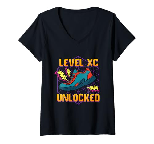 Damen XC Running Cross Country Running Level XC Unlocked T-Shirt mit V-Ausschnitt von Crosslauf