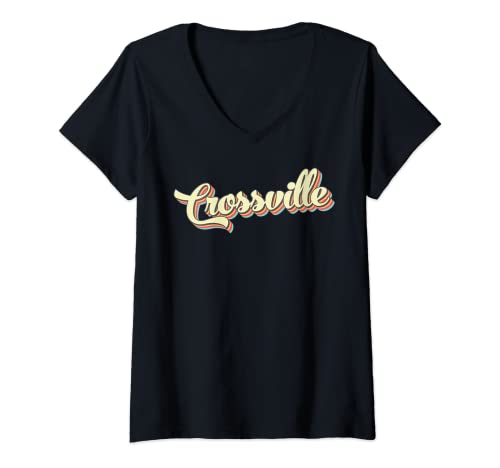 Damen Crossville T-Shirt Retro Art Baseball Schrift Vintage T-Shirt mit V-Ausschnitt von Crossville Retro Vintage Style T-ShirtsCrossville