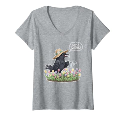 Damen F CAW F I'm Gardening Schwarze Krähe Tulpe Garten Blume Humor T-Shirt mit V-Ausschnitt von Crow Gardening F-CAW-F Humor Funny Tulip Flowers