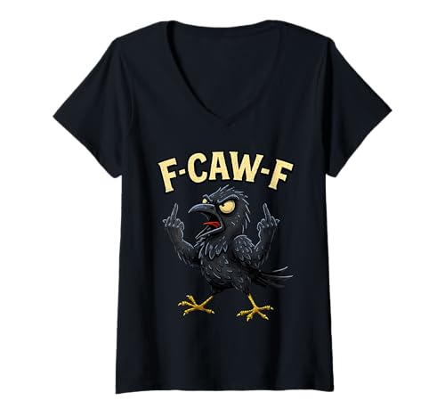 Damen F-CAW-F Black Crow Wortspiel Funny Bird Cawing Crow Grunge F-CAW-F T-Shirt mit V-Ausschnitt von Crow Sarcastic F-Caw-F Funny Crow Humor Meme