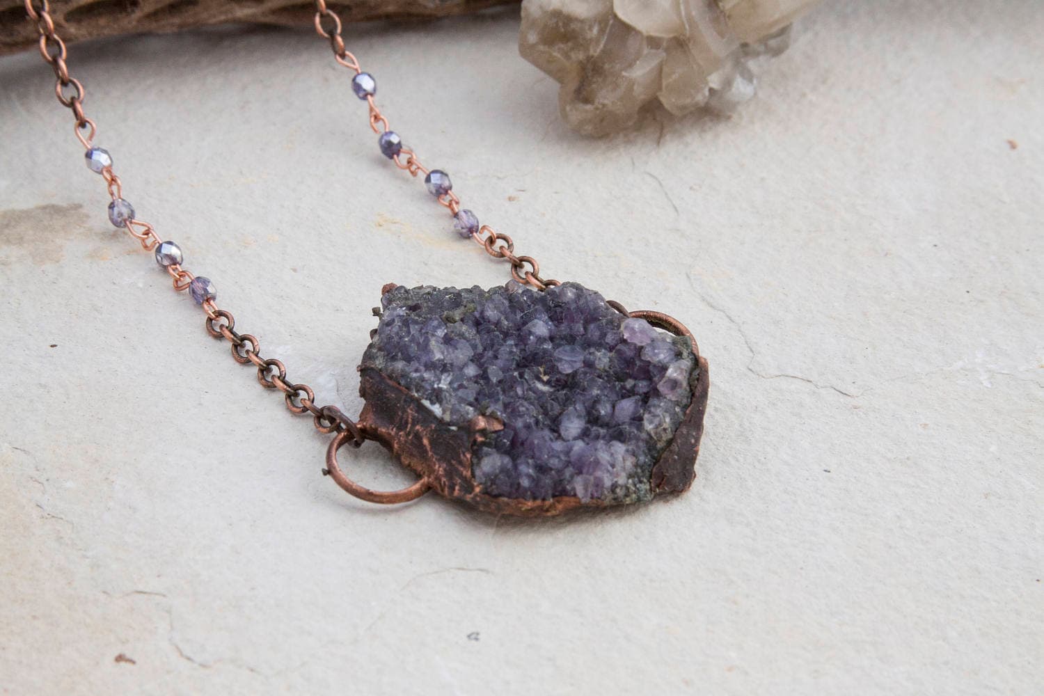 Amethyst Kristall Cluster Elektrogeformte Kupfer Anhänger Halskette Amethyst Kristall Cluster Elektrogeformte Kupfer Anhänger Halskette von CrowellDesigns