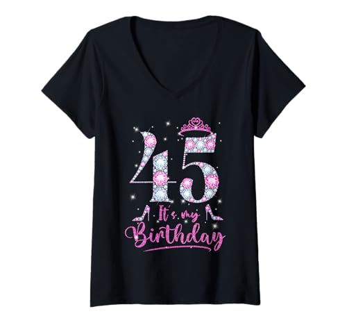 Damen 45 Es ist mein Geburtstag, 45 Jahre alt, 45. Geburtstag, Mädchen, Dame T-Shirt mit V-Ausschnitt Damen 45 Es ist mein Geburtstag, 45 Jahre alt, 45. Geburtstag, Mädchen, Dame T-Shirt mit V-Ausschnitt von Crown 45th Birthday Girl 45 Years Old Birthday Tee