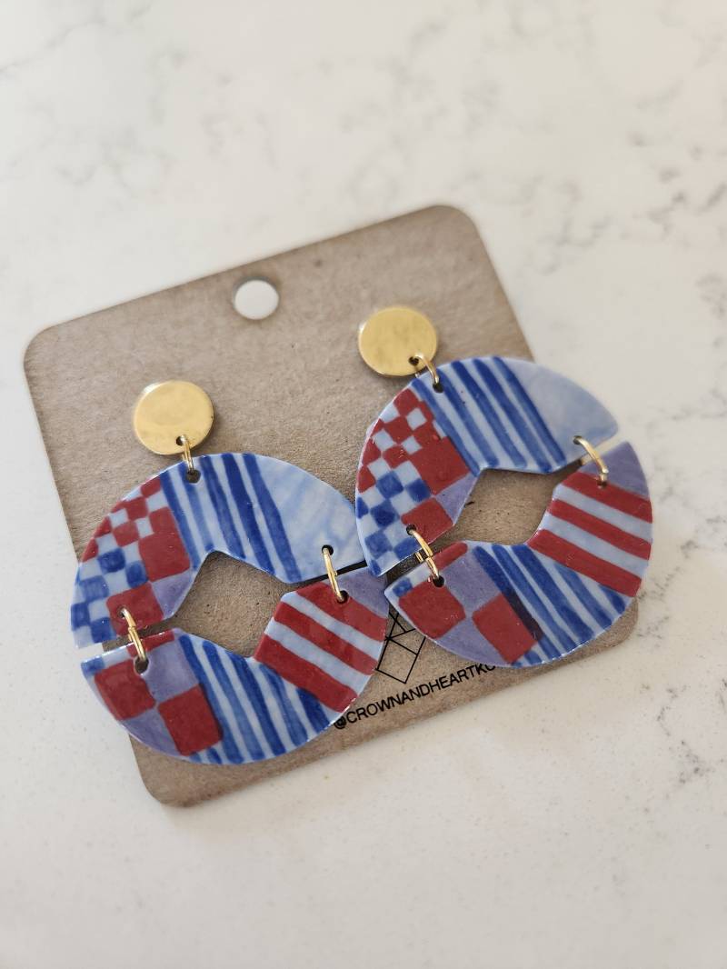 Blockkreis Ohrringe Made To Order Porzellan Keramik Schmuck Handbemalt Statement von CrownAndHeartKC
