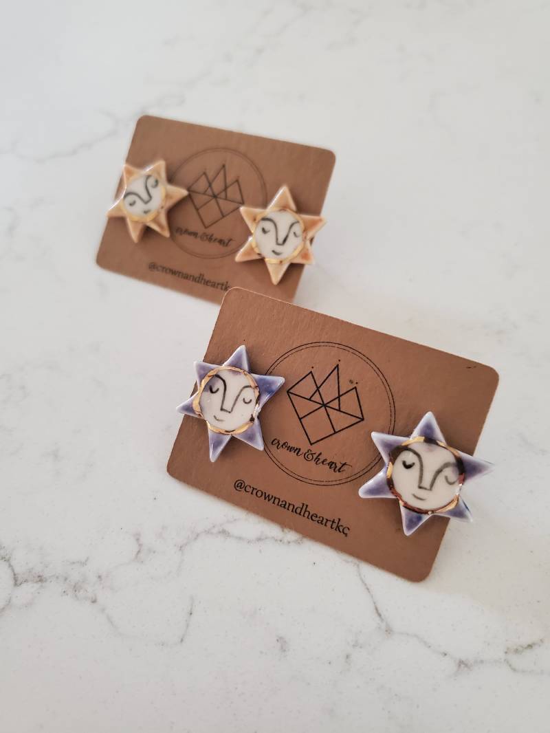 Mini Sonnen Ohrstecker - Porzellan Keramik Statement Ohrringe Made To Order Mini Sonnen Ohrstecker - Porzellan Keramik Statement Ohrringe Made To Order von CrownAndHeartKC