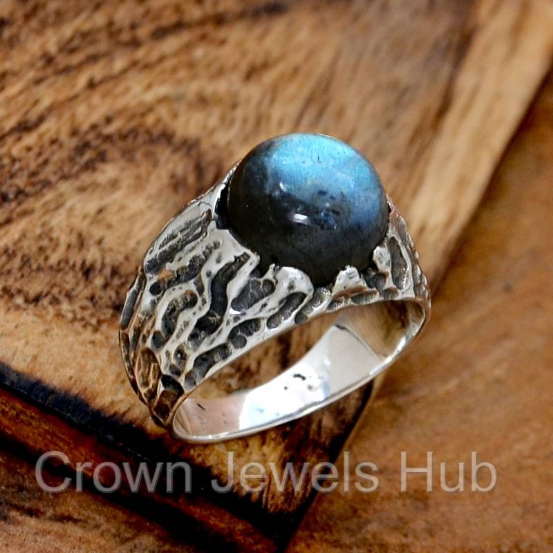 Labradorit Ring, 925 Sterling Silber Baum Ast Textur Boho Oxidiert Trendy Ring von CrownJewelsHub