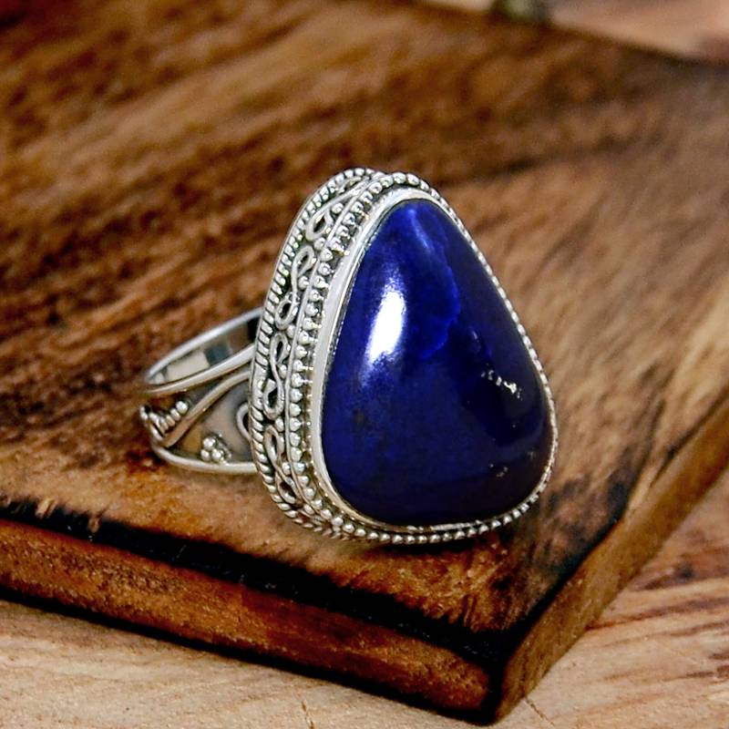 Lapislazuli Ring, 925 Sterling Silber Handgemachter Filigraner Boho Und Hippie Schmuck, Edelstein Ring von CrownJewelsHub