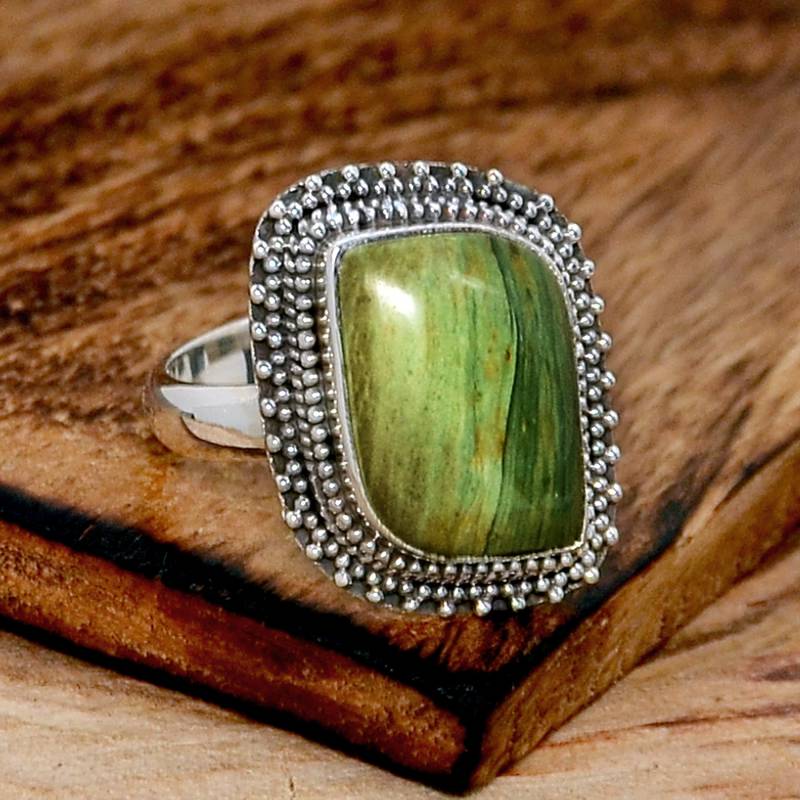 Larsonit Jaspis Ring, 925 Sterling Silber Handgemachter Filigraner Boho Und Hippie Schmuck, Edelstein Ring von CrownJewelsHub
