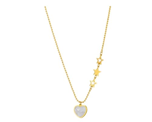 CrownOfRibbons Goldfarbener Herz- und Stern-Halskettenanhänger für Frauen in einem Schmuck-Geschenkbeutel, Edelstahl von CrownOfRibbons