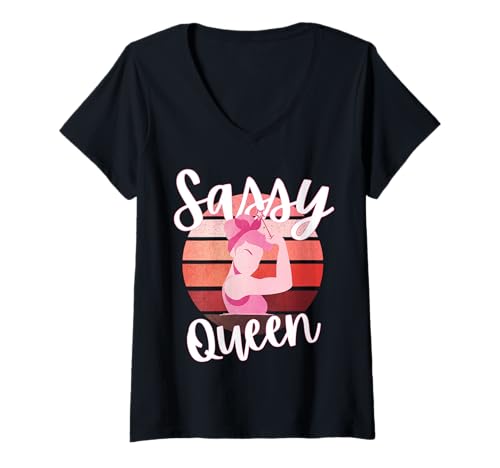 Damen Freche Königin mutige Fraueneinstellung T-Shirt mit V-Ausschnitt Damen Freche Königin mutige Fraueneinstellung T-Shirt mit V-Ausschnitt von Crowned Confident Co.