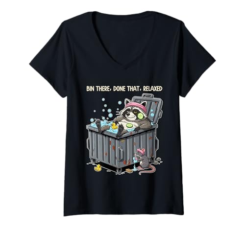 Damen Bin dort, das entspannte Waschbärbad T-Shirt mit V-Ausschnitt von Crowned Raccoon