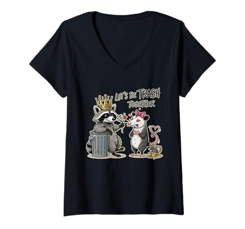 Damen Lass Uns zusammen Müll Machen Waschbär Opossum Tierliebe T-Shirt mit V-Ausschnitt Damen Lass Uns zusammen Müll Machen Waschbär Opossum Tierliebe T-Shirt mit V-Ausschnitt von Crowned Raccoon