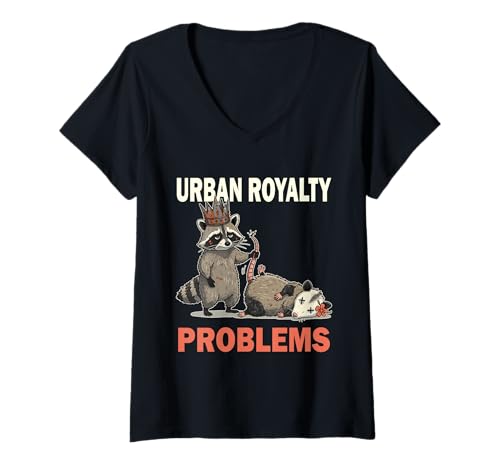 Damen Urban Royalty Raccoon Opossum lustiger Wildtier Humor T-Shirt mit V-Ausschnitt von Crowned Raccoon