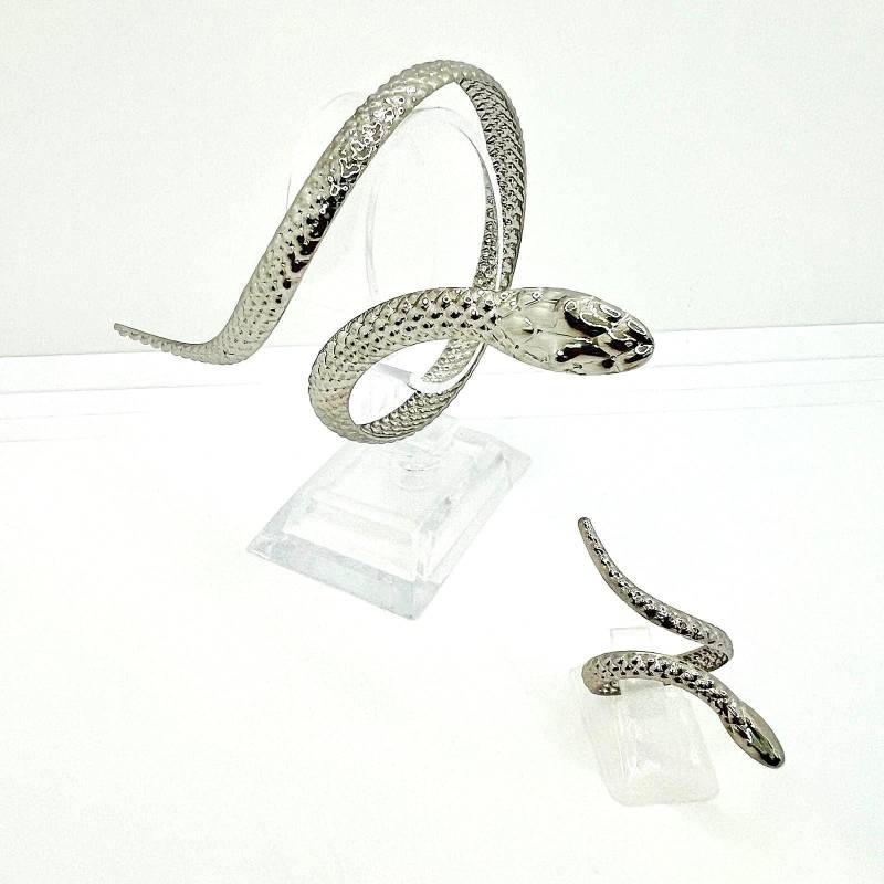 Elegante Schlangen Schmuck Set in Silber Armreif & Ring von CrownedBeautyTezsah