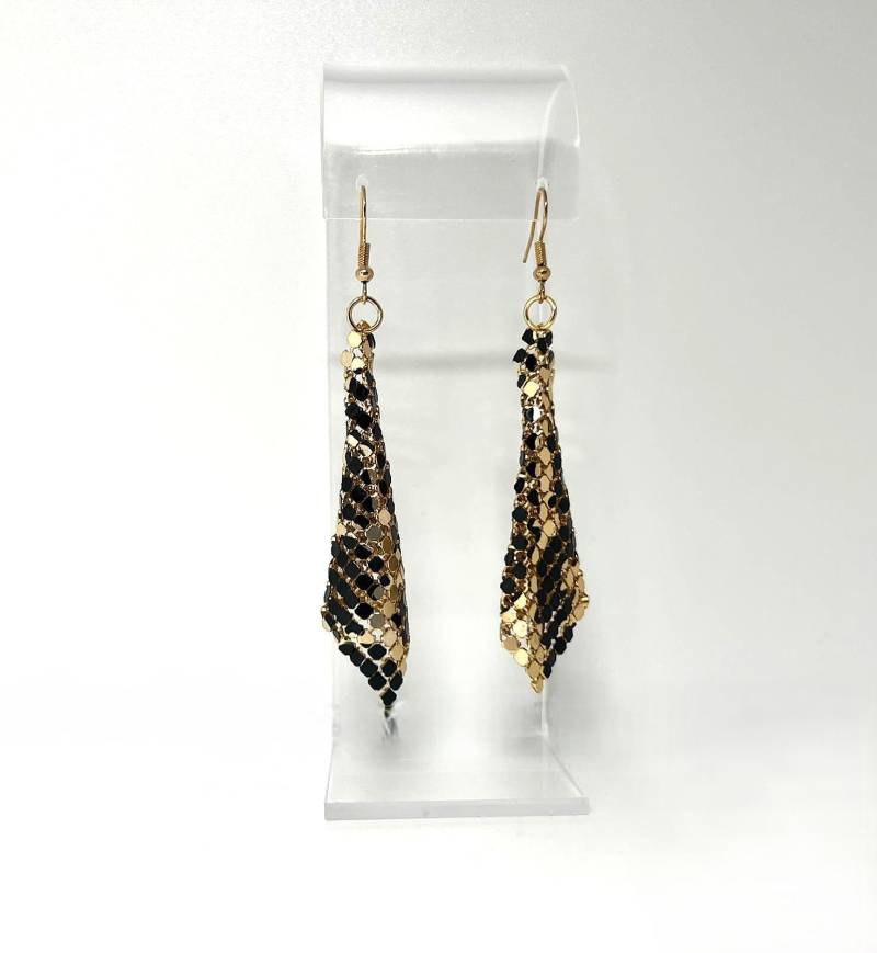Gold Leo Mesh Ohrringe - Lange Animal Print Statement Ohrhänger 9 cm von CrownedBeautyTezsah