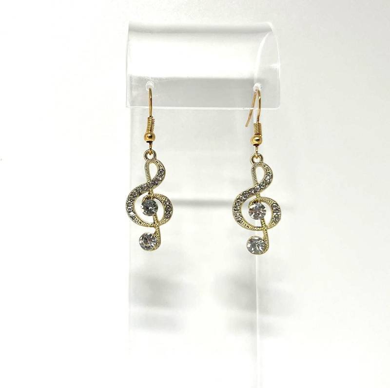 Goldene Musiknoten Ohrringe - Vergoldete Strass Ohrhänger Mit Notenschlüssel, Feine Feminine Musik Schmuck Geschenkidee von CrownedBeautyTezsah
