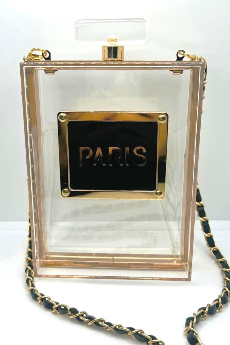 Paris Gold Transparent Flocon Clutch - Elegante Statement-Tasche Mit Abnehmbarer Kette Acryl von CrownedBeautyTezsah