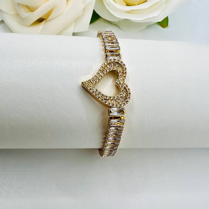 Vergoldetes Edelstahlarmband Mit Herz &amp; Zirkonia | Gold Heart Bracelet Baguette-steinen von CrownedBeautyTezsah
