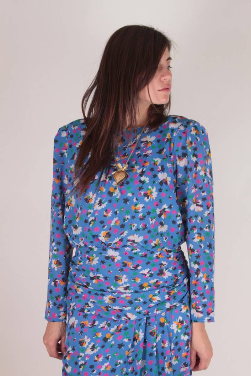 Vintage Crazy Pattern Perriwinke Kleid, Splotch Gemälde, Abstrakt, Weiche Viskose - 20-01-722 von CrownedInVintage