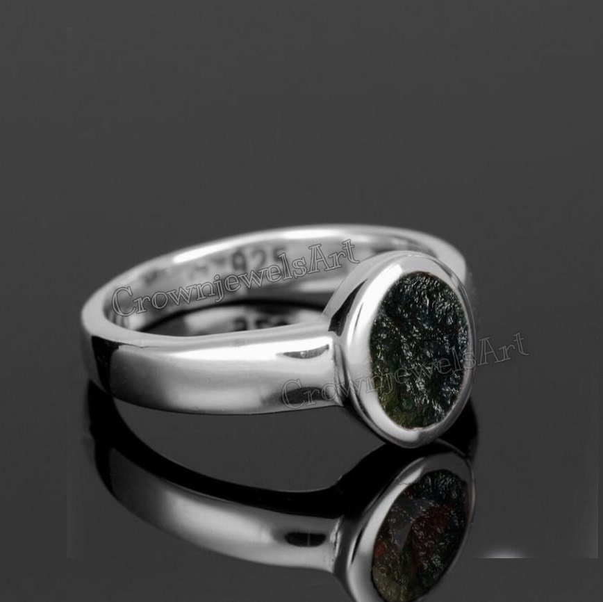 Roher Moldavit-Ring, Moldavit-sterlingsilber-Ring, Handgefertigter Ring, Damenschmuck, Ring Für Mädchen von CrownjewelsArt