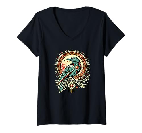 Damen Mandala Art Krähe Silhouette Rabe Krähen T-Shirt mit V-Ausschnitt Damen Mandala Art Krähe Silhouette Rabe Krähen T-Shirt mit V-Ausschnitt von Crows Lover Gifts
