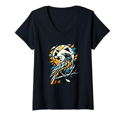 Damen Polygon Art Krähe Silhouette Rabe Krähen T-Shirt mit V-Ausschnitt Damen Polygon Art Krähe Silhouette Rabe Krähen T-Shirt mit V-Ausschnitt von Crows Lover Gifts