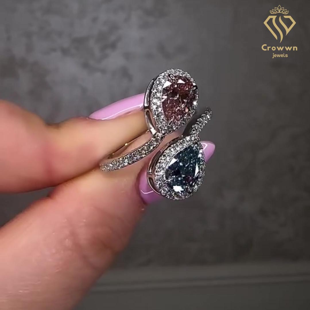 1.5Ct Rot Und Grün Doppel Pear Cut Zwei Stein Ring Ehering 14K Solid Weißgold Verlobungsring Toi Et Moi Versprechen 1.5Ct Rot Und Grün Doppel Pear Cut Zwei Stein Ring Ehering 14K Solid Weißgold Verlobungsring Toi Et Moi Versprechen von CrowwnJewels