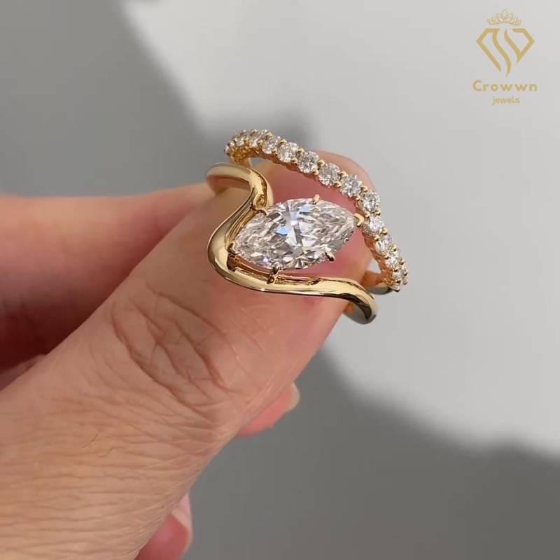 2Ct Marquise Cut Verlobungsring Set Vintage Moissanite Twisted Solitaire Ring Mit Passender Band Hochzeit Braut Geschenk Für Frau von CrowwnJewels