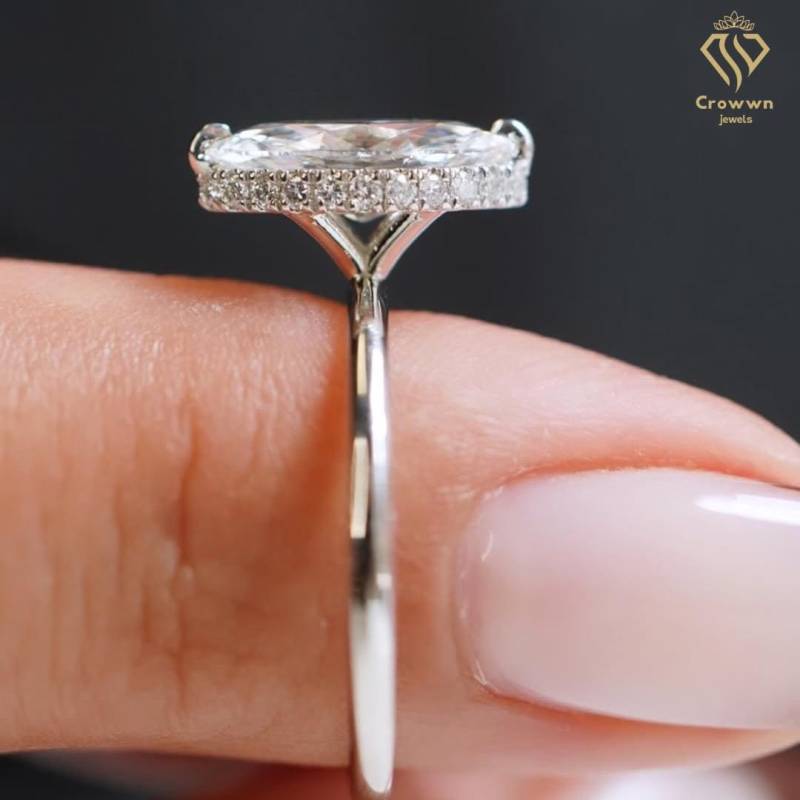 3 Ct Marquise Cut Moissanite Verlobungsring 14K Solid Gold Versteckter Halo-Ring Länglicher Versprechen Ehering Geschenk Für Sie von CrowwnJewels