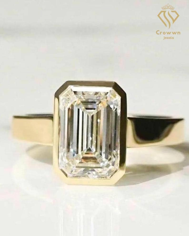 3 Ct Moissanite Verlobungsring 14K Gold Ring Lünette Set Trauringe Solitaire Versprechen Für Frauen von CrowwnJewels