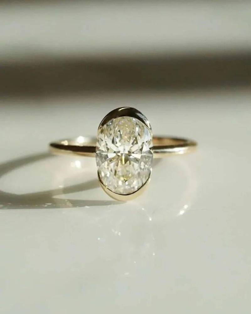 3 Ct Oval Cut Moissanite Verlobungsring Halbe Lünette Set Solitaire Ring Versprechen Jahrestag Für Frauen Ehering Sie von CrowwnJewels