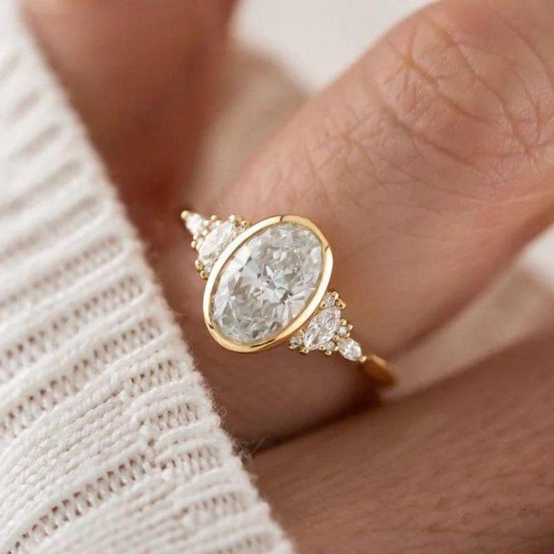 3 Ct Oval Cut Moissanite Verlobungsring Lünette Einstellung 14K Solid Gold Ring Jubiläum Geschenk Versprechen Vorschlagen von CrowwnJewels