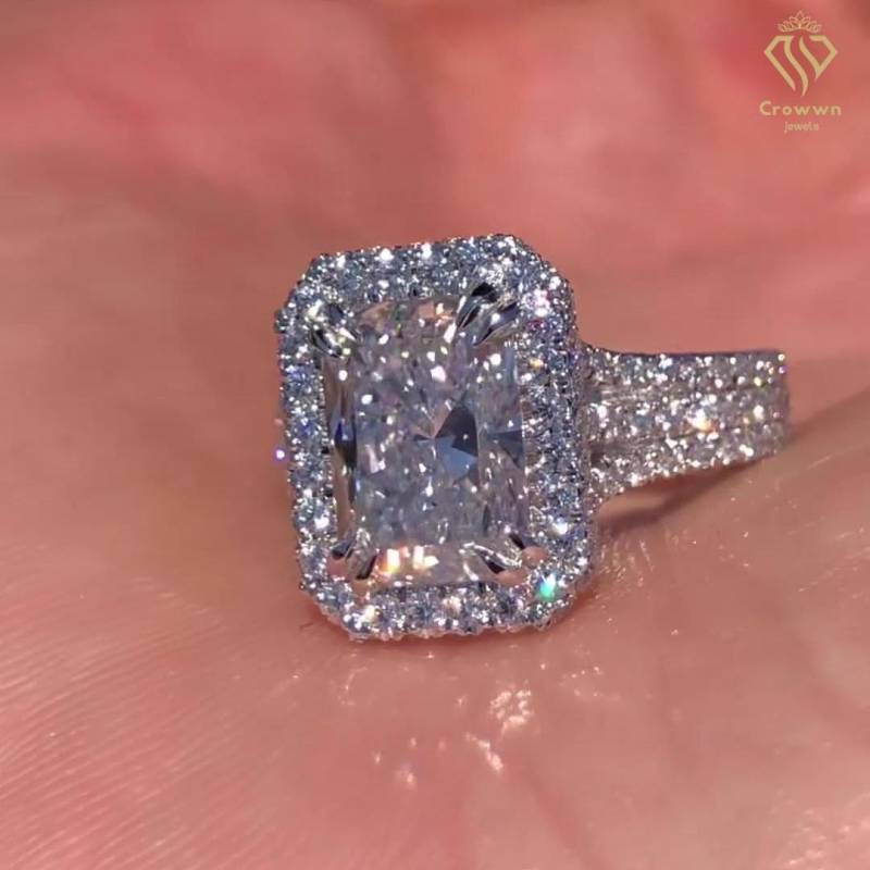 3 Ct Strahlender Schnitt Moissanit Halo Verlobungsring 14K Solid Gold Ehering Versprechen Ring Jahrestag Geschenk Diamant Für Sie von CrowwnJewels