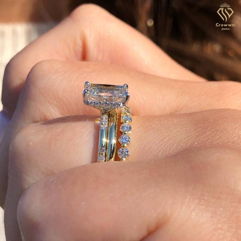 3 Ct Strahlender Schnitt Moissanit Verlobungsring Jubiläum Braut Set Geschenk Für Sie Hochzeit Band Versprechen Ring Strahlende Brautring von CrowwnJewels