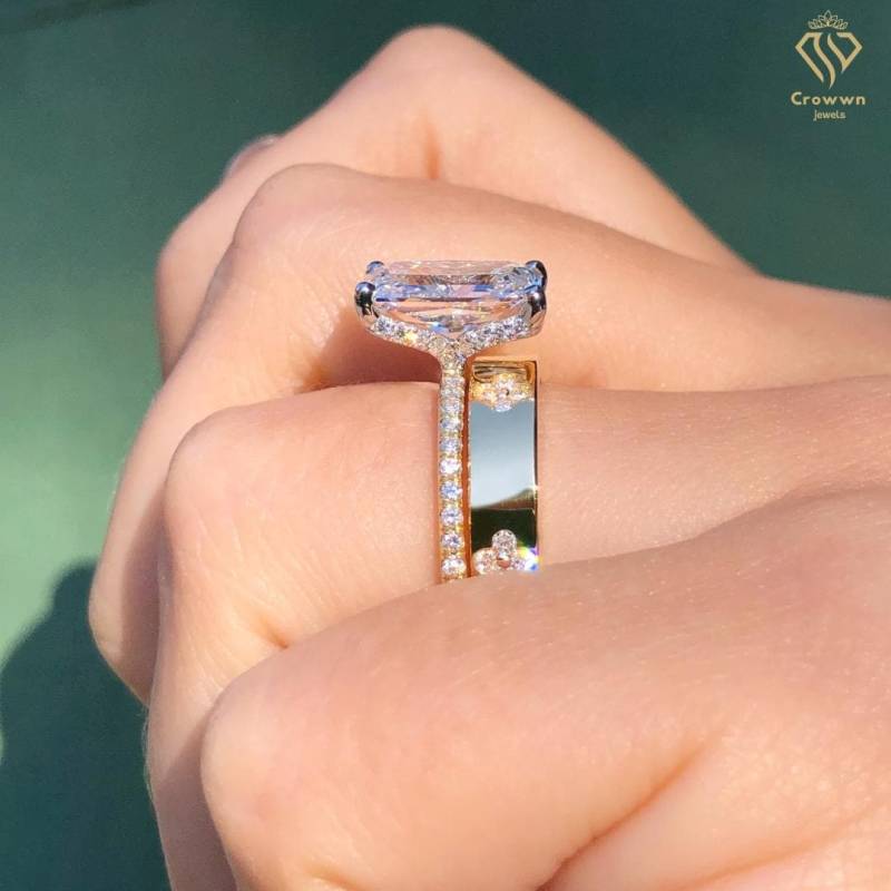 3 Ct Strahlender Schnitt Moissanite Halo Brautring Set Verlobungsring Blush 10K ~ 14K 18K Gold Eternity Band Jubiläumsgeschenke Für Frauen von CrowwnJewels