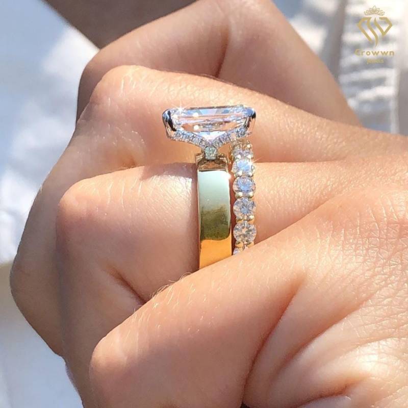 3 Ct Strahlender Schnitt Solitär Verlobungsring Gepaart Massiv Gold Passenden Band Braut Hochzeit Ring Set Vorschlag Geburtstagsgeschenk Für Frauen von CrowwnJewels