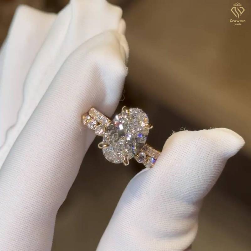 3 Karat Oval Moissanite Verlobungsring Mit Runden Moissnaite Halbe Ewigkeit Ehering Brautring Set Jubiläumsgeschenke Für Sie von CrowwnJewels