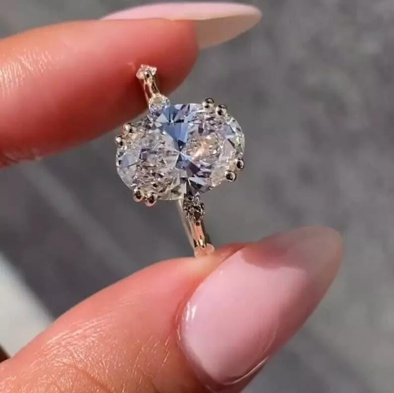 3 Kt Ovalschliff Verlobungsring Doppel Prong Versteckter Halo-Ring 14K Massivgold Ring Ehering Oval Solitärring Jubiläumsring von CrowwnJewels