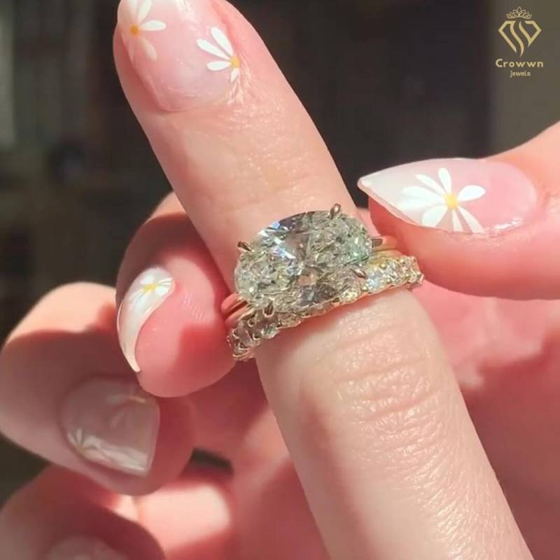 3Ct Ost West Oval Moissanite Verlobungsring Set Gold Diamant Ring Vintage Ehering Brautset Versprechen Jahrestag Geschenk von CrowwnJewels