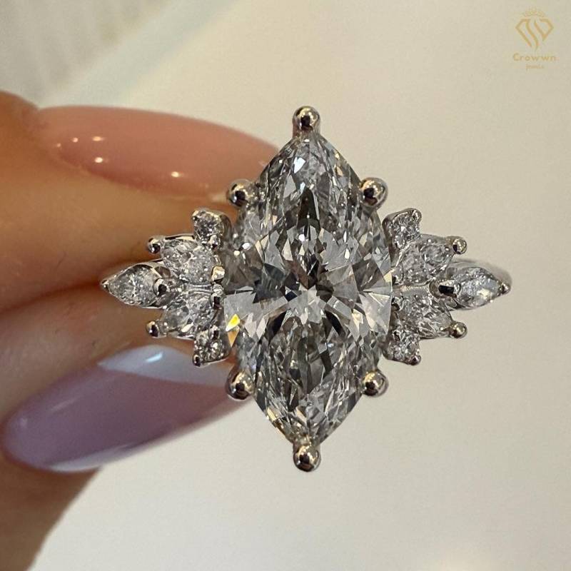 5 Ct Marquise Cut Cluster Verlobungsring Moissanit Diamant Ehering 14K Solid Gold Jubiläumsring Versprechen Ring Geschenk Für Sie von CrowwnJewels