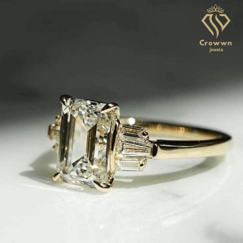 Luxus Smaragd Moissanite Verlobungsring Seite 6 Bugget Diamant Ring 10K-14K-18K Solid Gold Solitaire Für Frauen von CrowwnJewels