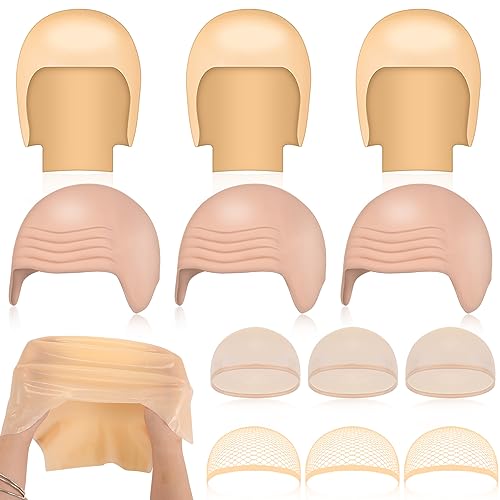 Crowye Halloween-Make-up-Latex-Haarkappen, dehnbare Nylon-Perückenkappen, Party-Kostüm-Zubehör für Erwachsene, Männer, Frauen, 12 Stück (hautfarben und zerknittert) von Crowye
