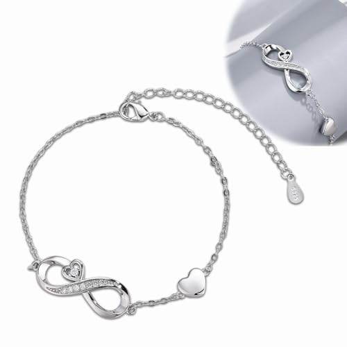 Armband Kupfer Damen, für Frauen und Mädchen Infinity Armband Silber mit Zirkonia,Verstellbares Gold Herz Silber Unendlichkeitszeichen,Verstellbar für Muttertag von Crrynuo