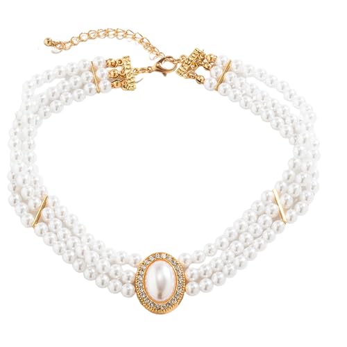 Crrynuo Damen Vintage Mehrreihige Perlenkette, Simulierten Perle Halskette Multi Schichte Elegante 3 reihig weiß Verstellbaren Größen Schmuck Art Deco Zubehör für Frauen Mädchen von Crrynuo